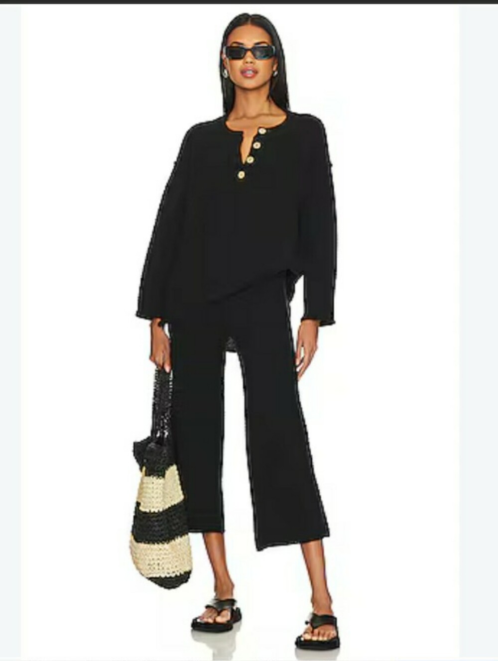 Free People Black Hailee Beach Knit Set
